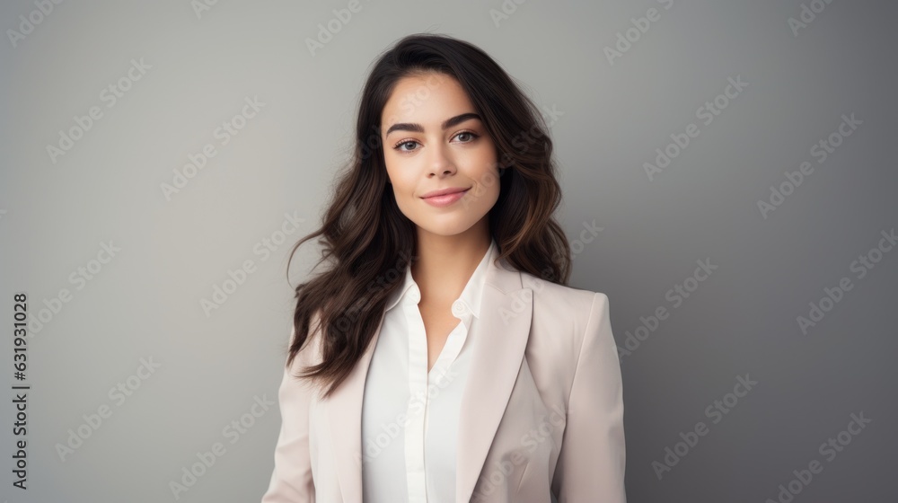 Young smilling business woman posing on soft color background. Young smilling business woman posing on soft color background.