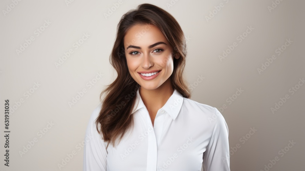 Young smilling business woman posing on soft color background. Young smilling business woman posing on soft color background.