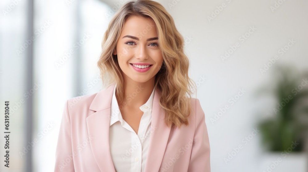Young smilling business woman posing on soft color background. Young smilling business woman posing on soft color background.