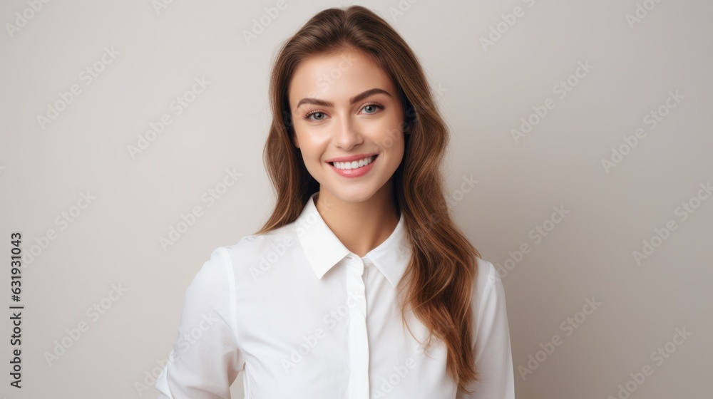 Young smilling business woman posing on soft color background. Young smilling business woman posing on soft color background.