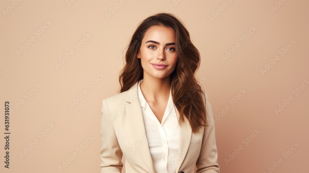 Young smilling business woman posing on soft color background. Young smilling business woman posing on soft color background.
