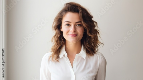 Young smilling business woman posing on soft color background.  © Tetiana