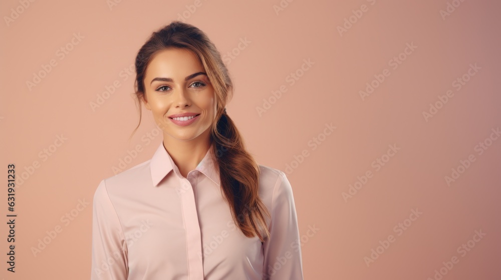 Young smilling business woman posing on soft color background. Young smilling business woman posing on soft color background.