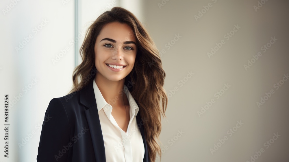 Young smilling business woman posing on soft color background. Young smilling business woman posing on soft color background.