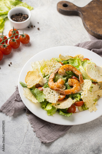 Caesar salad with shrimp and herbs