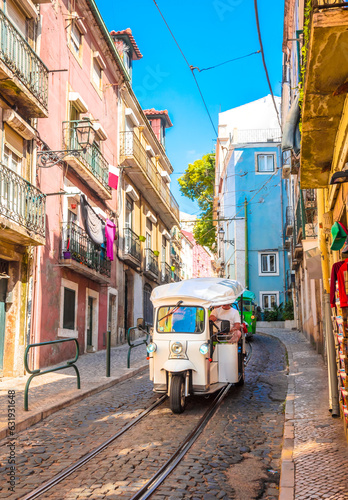 Beautiful old cozy street in Lisbon, Portugal