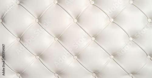 White leather upholstery. Close-up texture of genuine leather with White rhombic stitching. Luxury background. White leather texture with buttons for pattern and background, digital ai