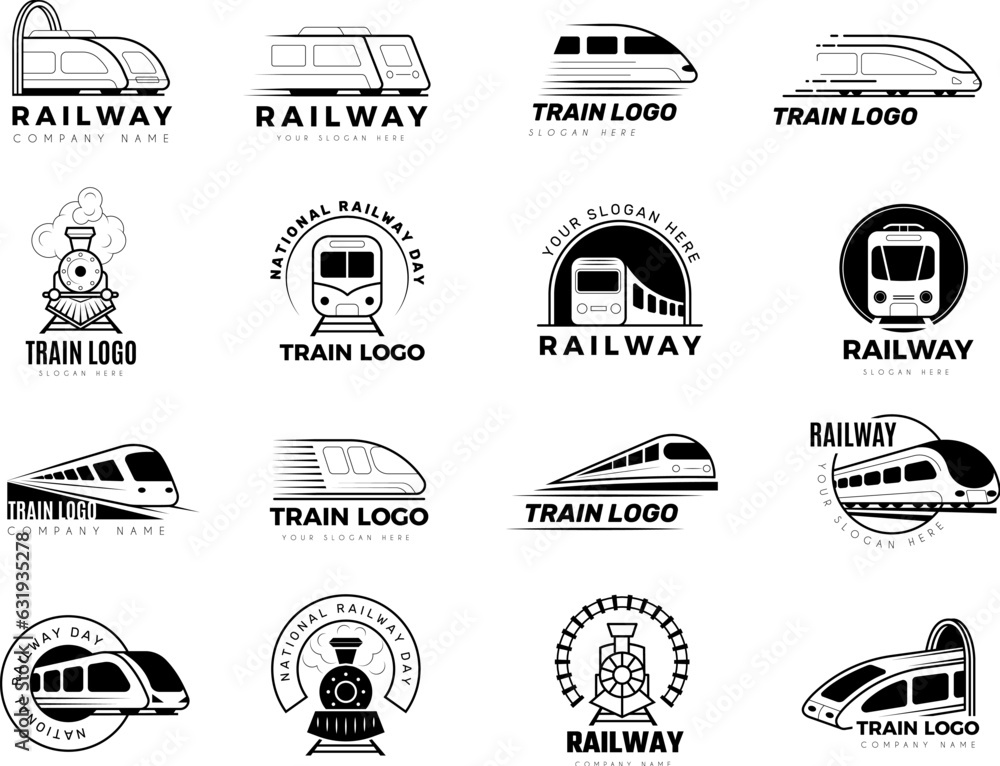 Vecteur Stock Railway logo. Trains stylized symbols set for logo design ...