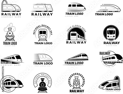 Railway logo. Trains stylized symbols set for logo design recent vector railway set