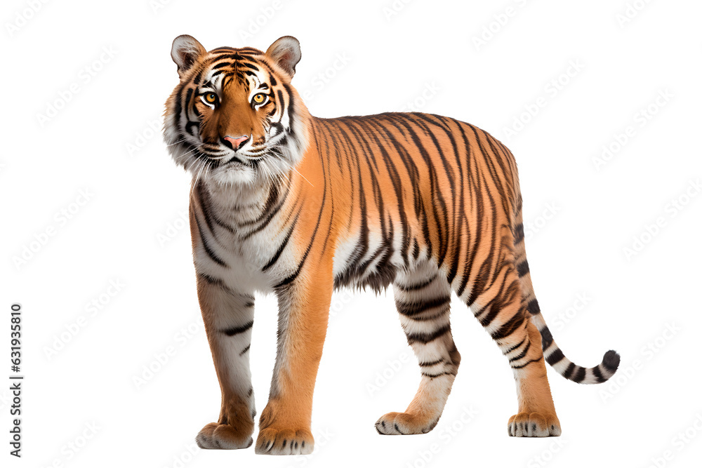 Tiger isolated on a transparent background. Animal left side portrait.
