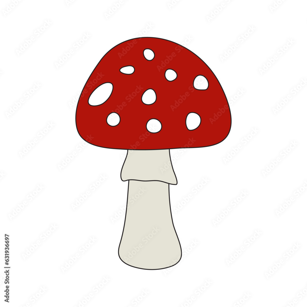 A simple isolated red fly agaric in outline on white background for icons, webs, apps A simple isolated red fly agaric in outline on white background for icons, webs, apps