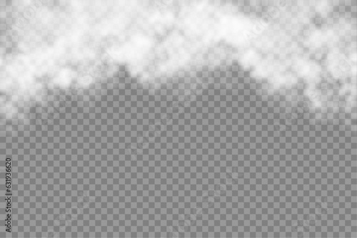 White vector cloudiness ,fog or smoke on checkered background.Cloudy sky or smog over the city.Vector illustration.