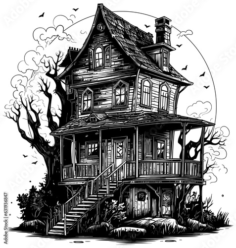 Haunted House Linocut