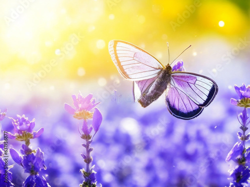 Butterfly on a meadow with purple flowers. Nature background © Shanta Khatun