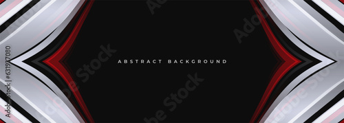 Black abstract futuristic background with silver and red arrow shapes. Vector illustration