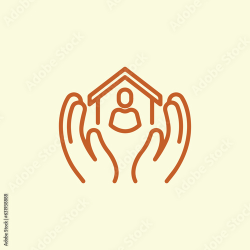 Homeless shelter charity line icon vector illustration, isolated on off white background.