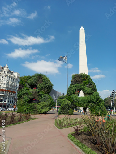 BA initials and the Obelisk on 9th July Ave. in the center of the city of Buenos Aires, Argentina photo