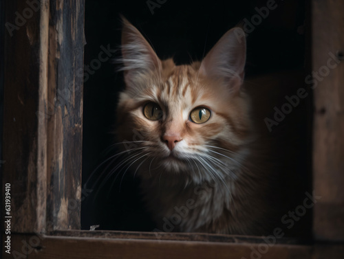 A curious cat peeking through a window