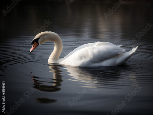 A graceful swan gliding on a serene lake