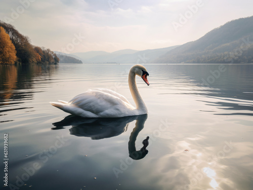 A graceful swan gliding on a serene lake © Noah