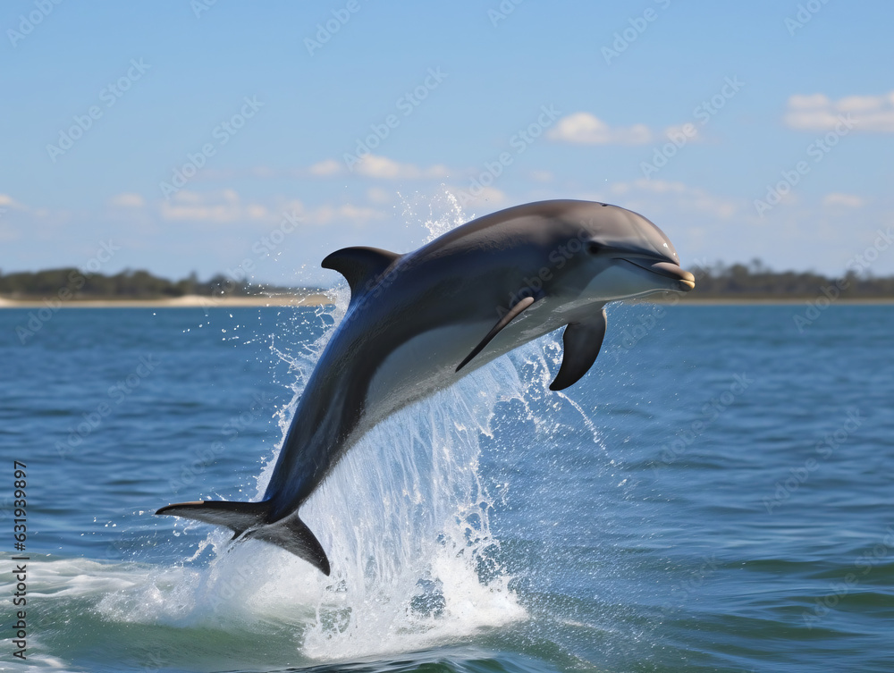 Fototapeta premium A playful dolphin jumping out of the water