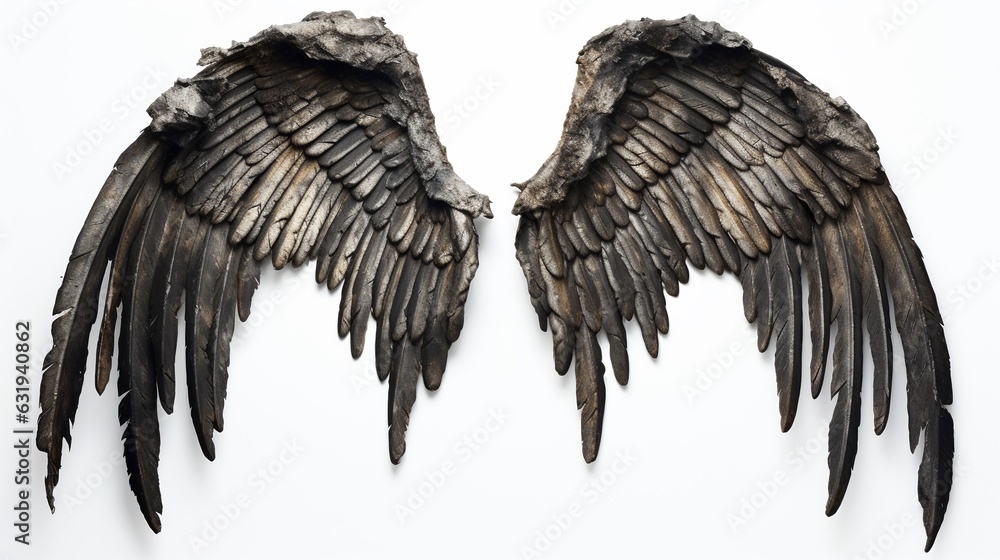 Obraz premium Black bird wings, grunge style, isolated on white