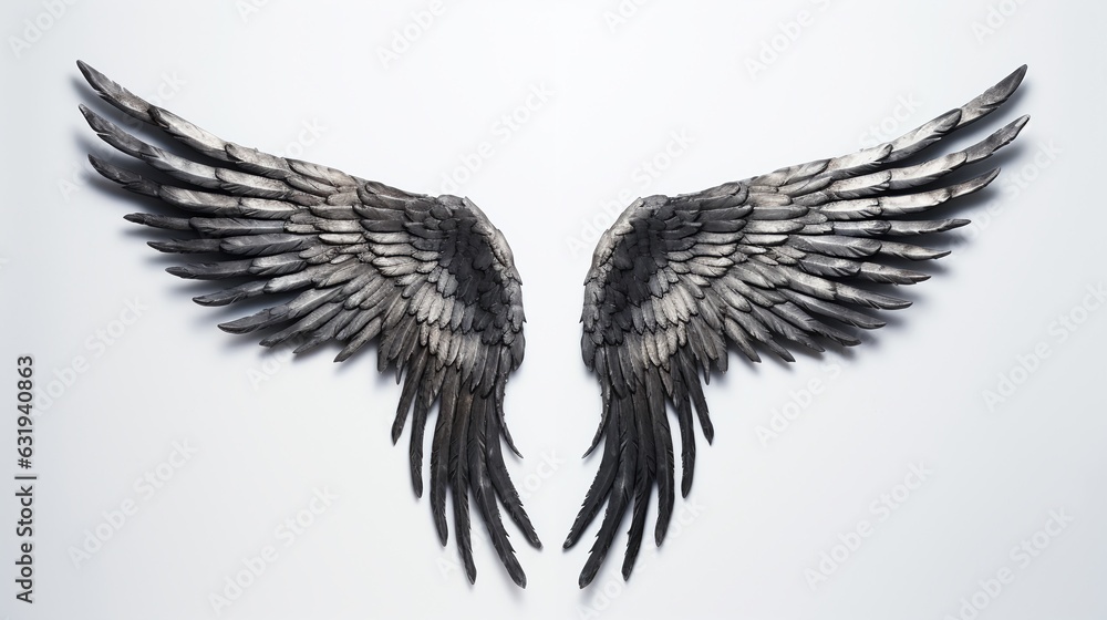 Fototapeta premium Black bird wings, grunge style, isolated on white