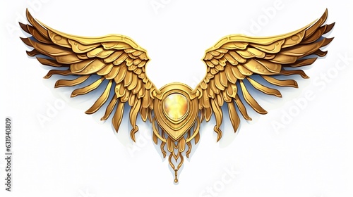 Steampunk mechanical golden wings isolated on white background