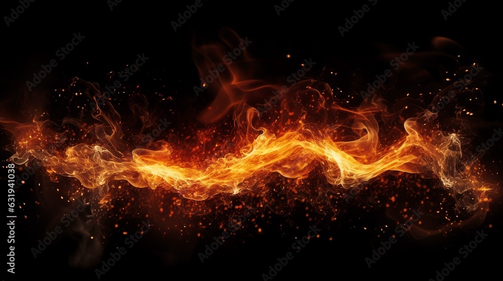 Fire flames on black background