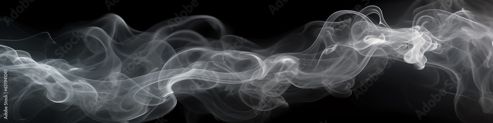 abstract smoke stream swirls isolated on black, extra wide