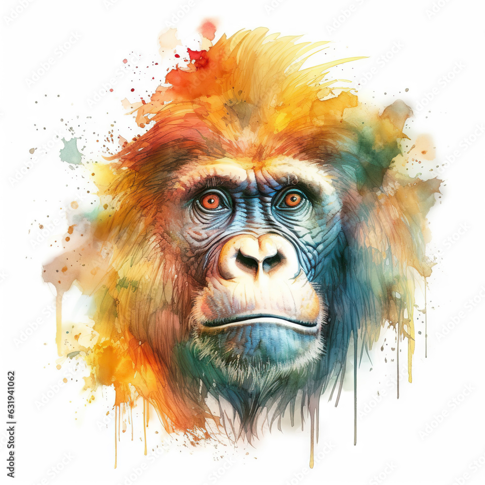 Splash watercolor monkey illustration - generative AI, AI generated Splash watercolor monkey illustration - generative AI, AI generated