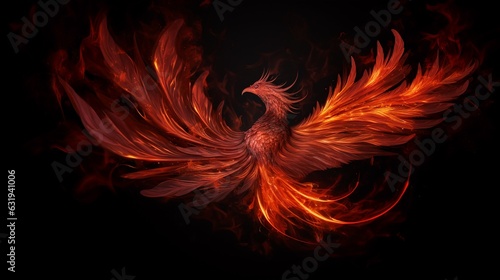 Fire bird phoenix isolated on black
