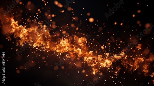 Detail of fire sparks isolated on black background.