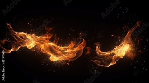 Fire flames on black background