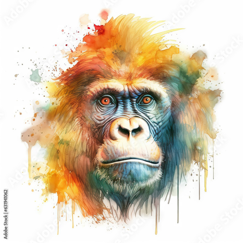 Splash watercolor monkey illustration - generative AI, AI generated