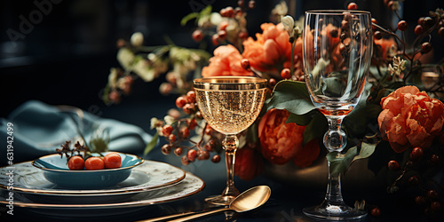 Elegant table setting with candles in restaurant. Selective focus. Romantic dinner setting with candles on table in restaurant.