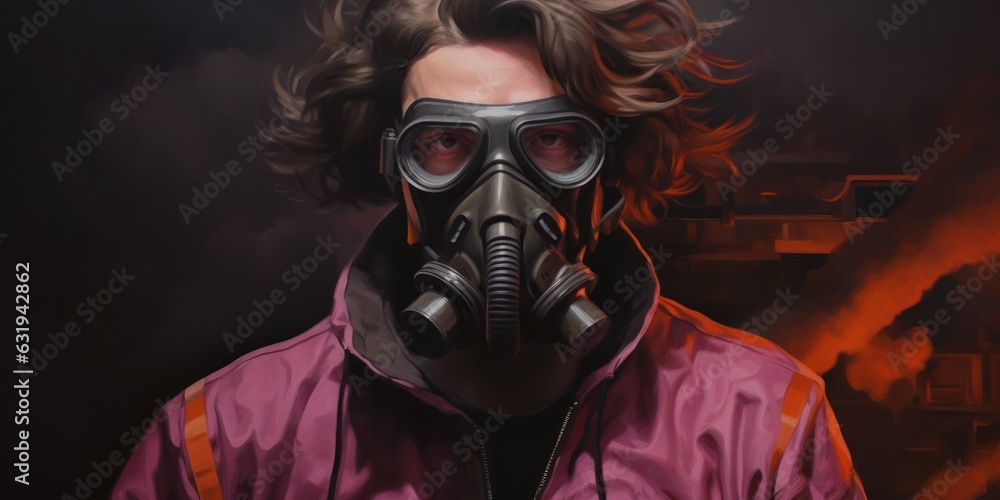 illustration of a man is wearing breathing mask, cyberpunk ,generative AI illustration of a man is wearing breathing mask, cyberpunk ,generative AI