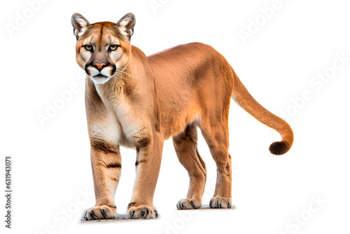 Puma isolated on a white background. Animal front left view.