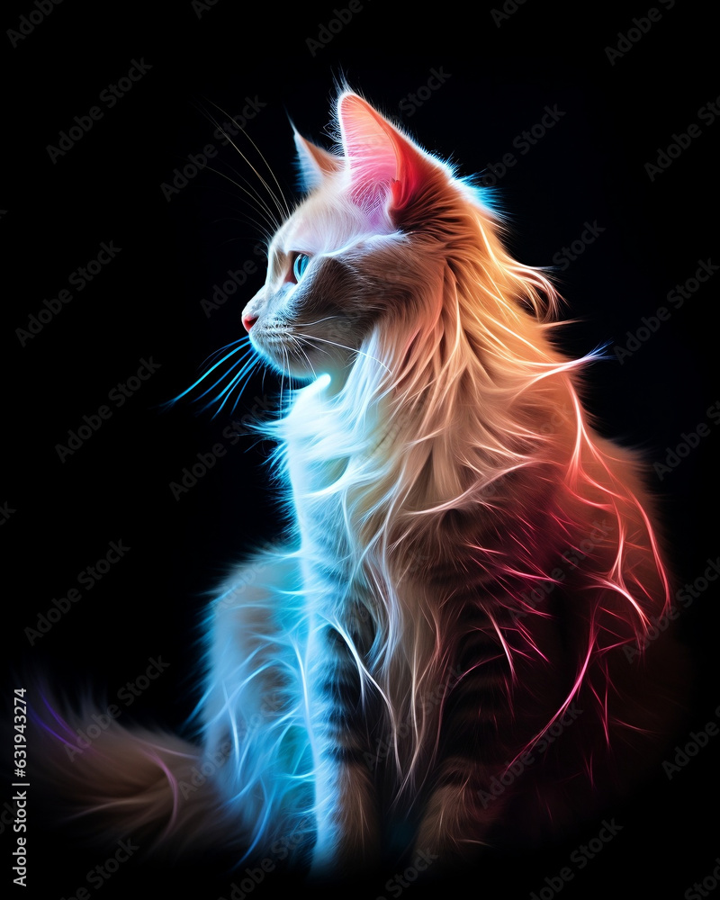 Mystical portrait of a cat with fluffy fur for home decor generated using AI.
