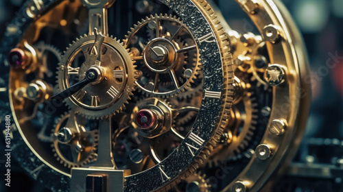 Close-up of a giant clockwork gear machine