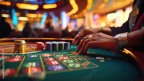 Close-up of People playing with pokers in a casino