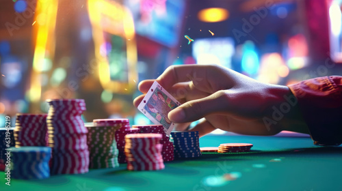 Close-up of People playing with pokers in a casino