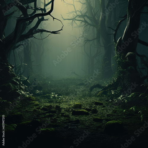 Mystical Haunted Grove: Eerie Enchanted Forest with Lush Vegetation Created with Generative AI © JJS Creative