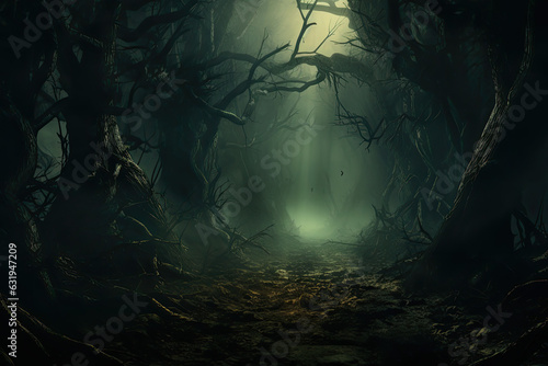 Mystical Haunted Grove  Eerie Enchanted Forest with Lush Vegetation Created with Generative AI
