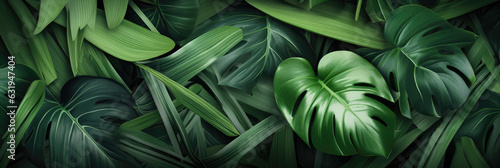 Lush Palm Leaves Exotic Background Created with Generative AI