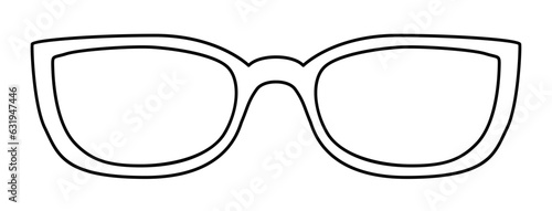 Foxy frame glasses fashion accessory illustration. Sunglass front view for Men, women, unisex silhouette style, flat rim spectacles eyeglasses with lens sketch outline isolated on white background