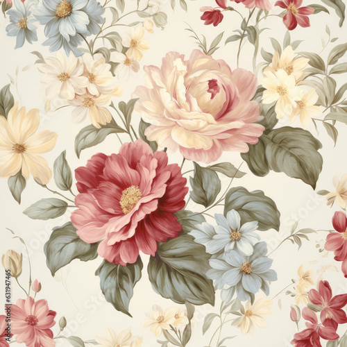 Nostalgic Floral Charms: Vintage Patterns in Soft, Muted Tones Created with Generative AI
