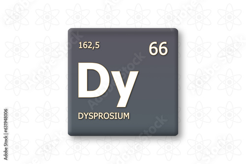 Dysprosium. Abkuerzung: Dy. Chemisches Element des Periodensystems. Weisser Text innerhalb eines grauen Rechtecks auf weissem Hintergrund. photo