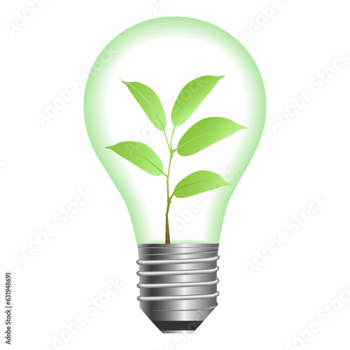 L√°mpara con planta. Concepto de mundo ecol√≥gico. Reciclar y ahorrar luz. photo