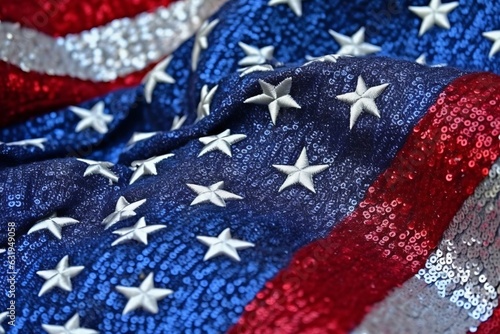 Closeup of United States of America flag, shallow depth of field. USA independence day.